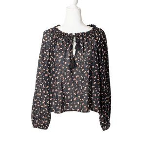 NEW Billabong Black Floral Peasant Top Size M